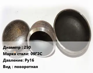 Заглушка стальная 250 Сталь: 09Г2С Ру16 поворотная